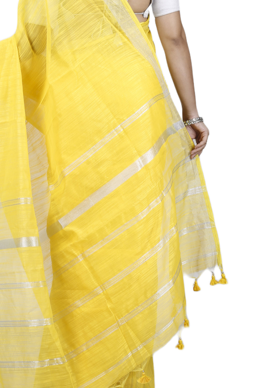 Yellow Blended Cotton Toshini Hand Loom Saree (1181)